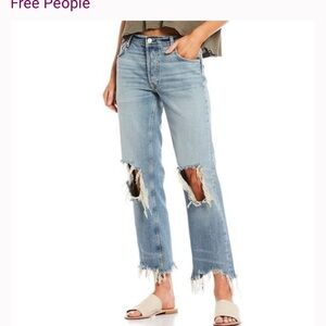 Free People We The Free Maggie Straight Jeans Distressed Frayed Hem 31